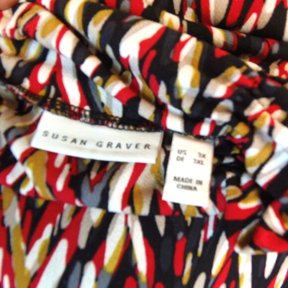 Susan Graver Plus Sz 3XL Abstract Long Sleeve Mock Neck Pullover Blouse - Picture 3 of 8